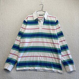 DJAB by Simons Neon Retro 90's Striped Long Sleeve Rugby Style Polo Men Sz M